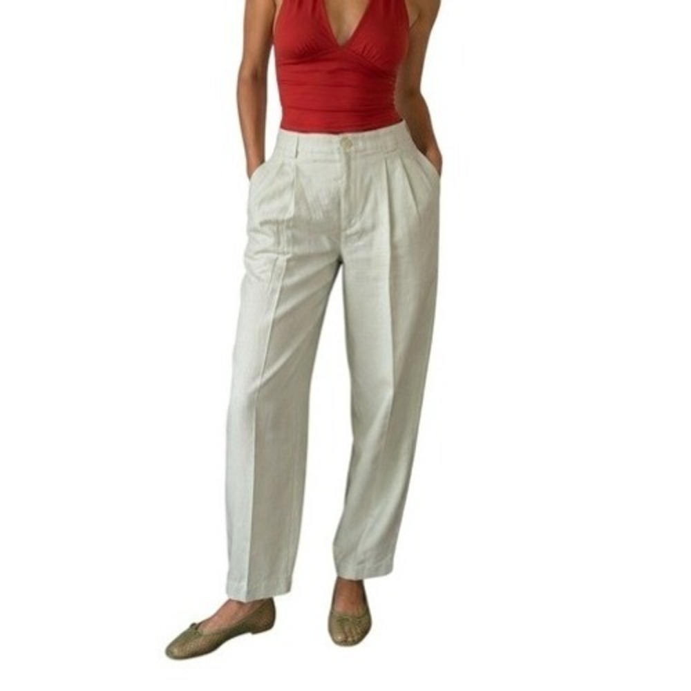 Liz Claiborne Vintage 90s Preppy Academia Pastel Green Barrel Linen Trousers